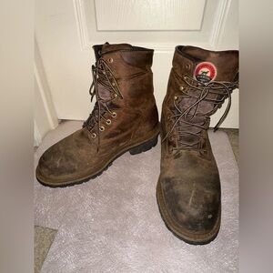 Red wing Irish Setter Brown Leather ultradry weatherproof safety toe Boots 8